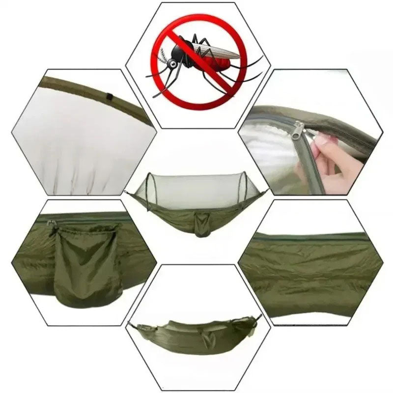 Campinghängmatta med myggnät – Slitstark i nylon