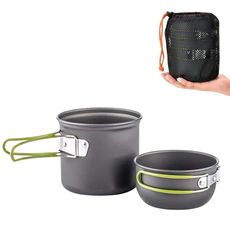 Lätt campingkök med kastruller – kompakt set för friluftsliv