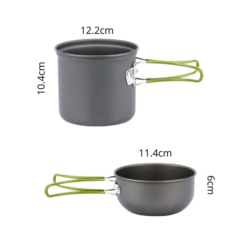 Lätt campingkök med kastruller – kompakt set för friluftsliv