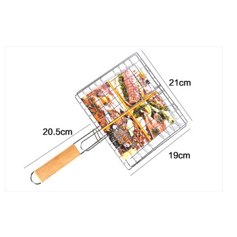 Hopfällbar grillkorg i järn med trähandtag