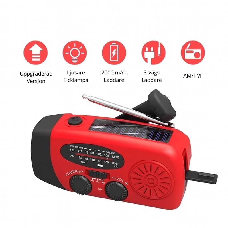 Nödradio USB-C – Vevradio med Powerbank & LED-ficklampa