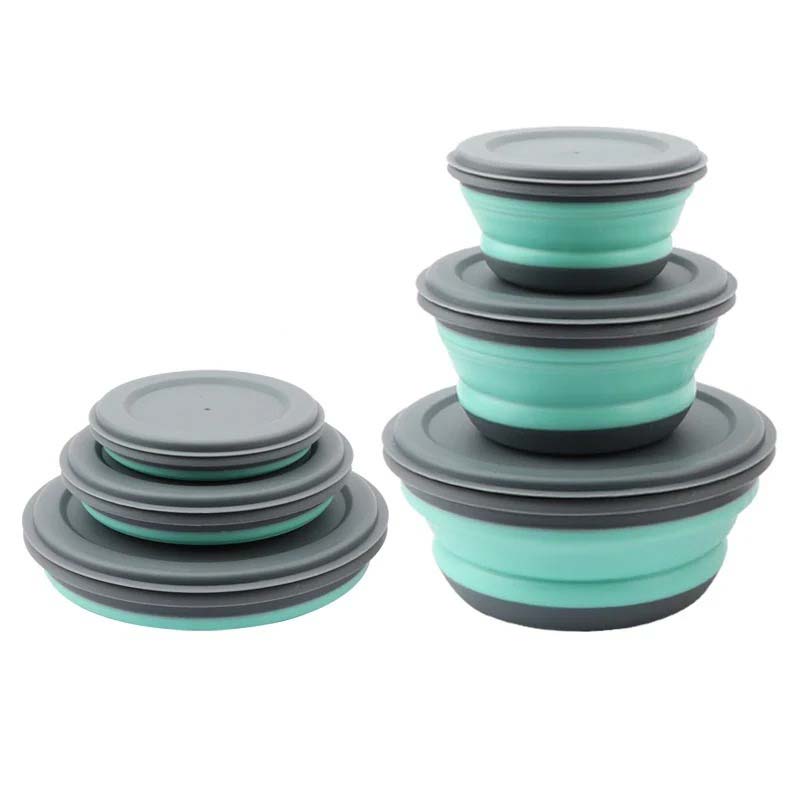 Silikonskålar för camping och friluftsliv – hopfällbara med lock