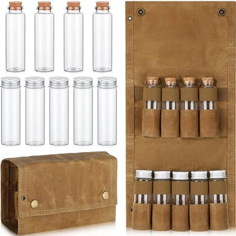 Camping kryddset med glasburkar & förvaringsväska Khaki
