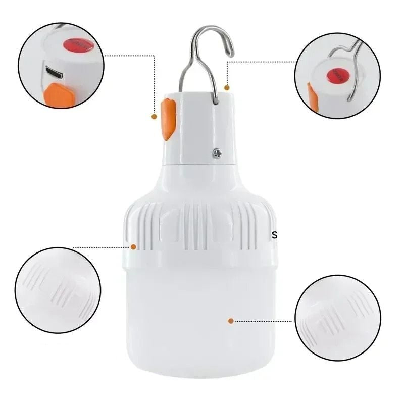 Uppladdningsbar LED campinglampa med krok