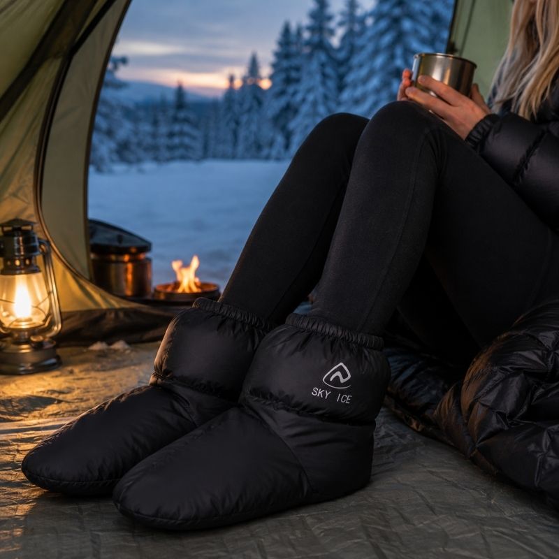 Duntofflor för tält, camping och kalla nätter