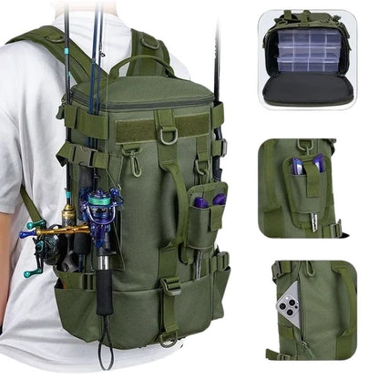 Fiskeväska Ryggsäck – Med Spöhållare & Flera Fack