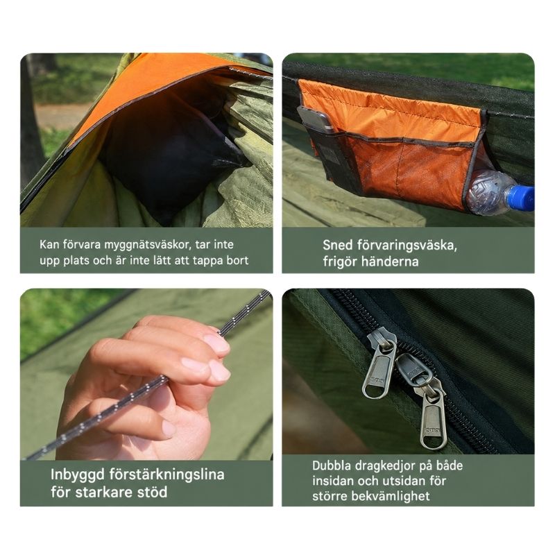 Hängmatta med myggnät för camping och vandring