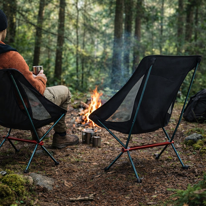 Hopfällbar campingstol med fotstöd