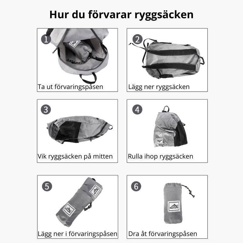 Hopfällbar vandringsryggsäck 18L ultralätt