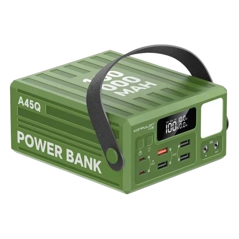 Kraftfull powerbank 100 000 mAh för beredskap Grön