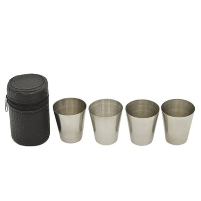 Shotglas i Rostfritt – 4-pack med Läderfodral