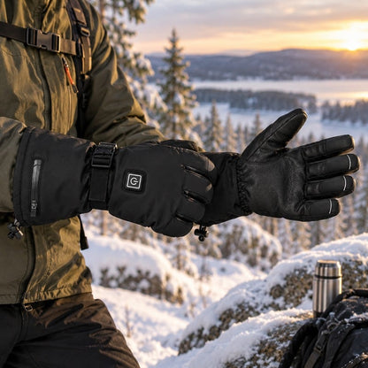 Värmehandskar i läder med uppladdningsbart batteri